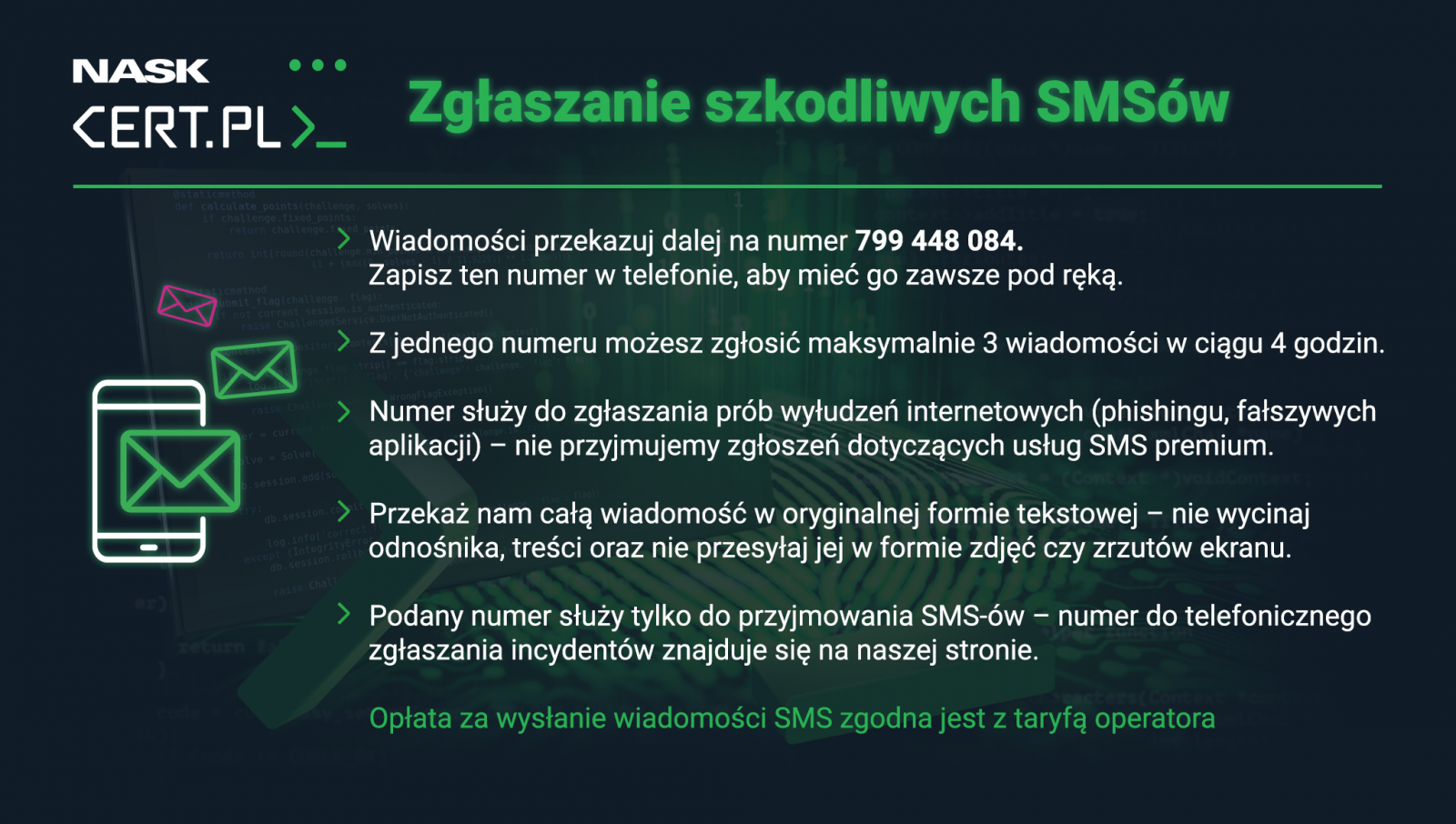 Powiększ ulotka jak zgłaszac oszustwa SMS. pełna treść w informacji