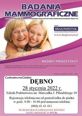 Powiększ plakat promujący badania mamograficzne. Pełna treść w informacji