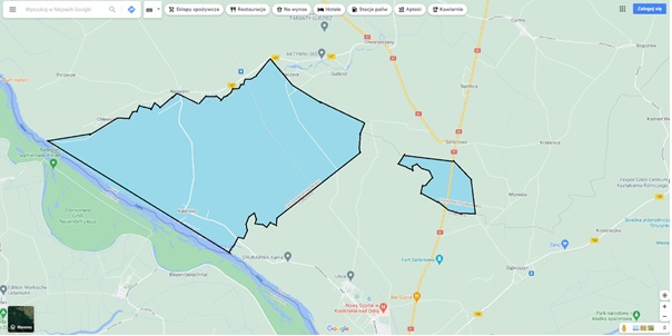 Powiększ mapę z zaznaczonym terenem  