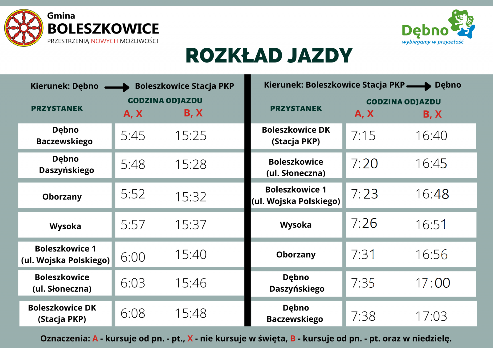 Powiększ grafikę z rozkładem jazdy. Pełna treść w informacji