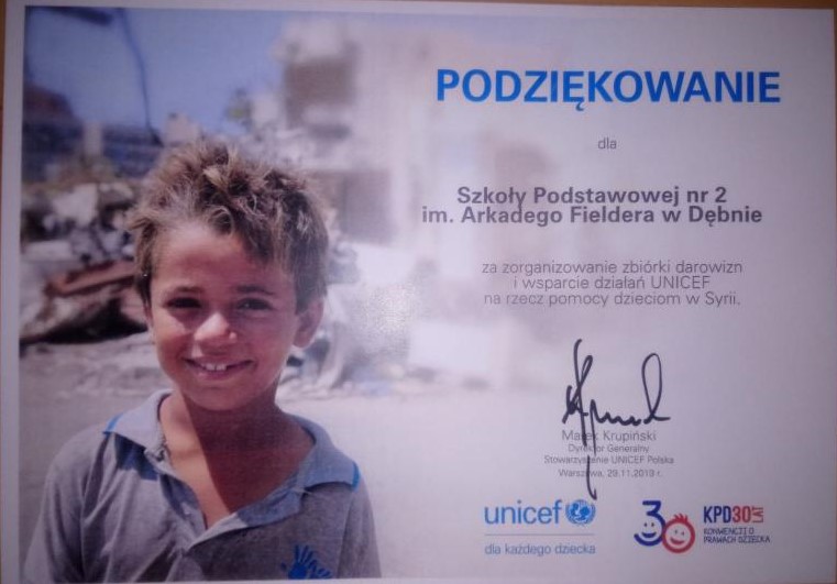 Powiększ list z podziękowaniami dla SP2 