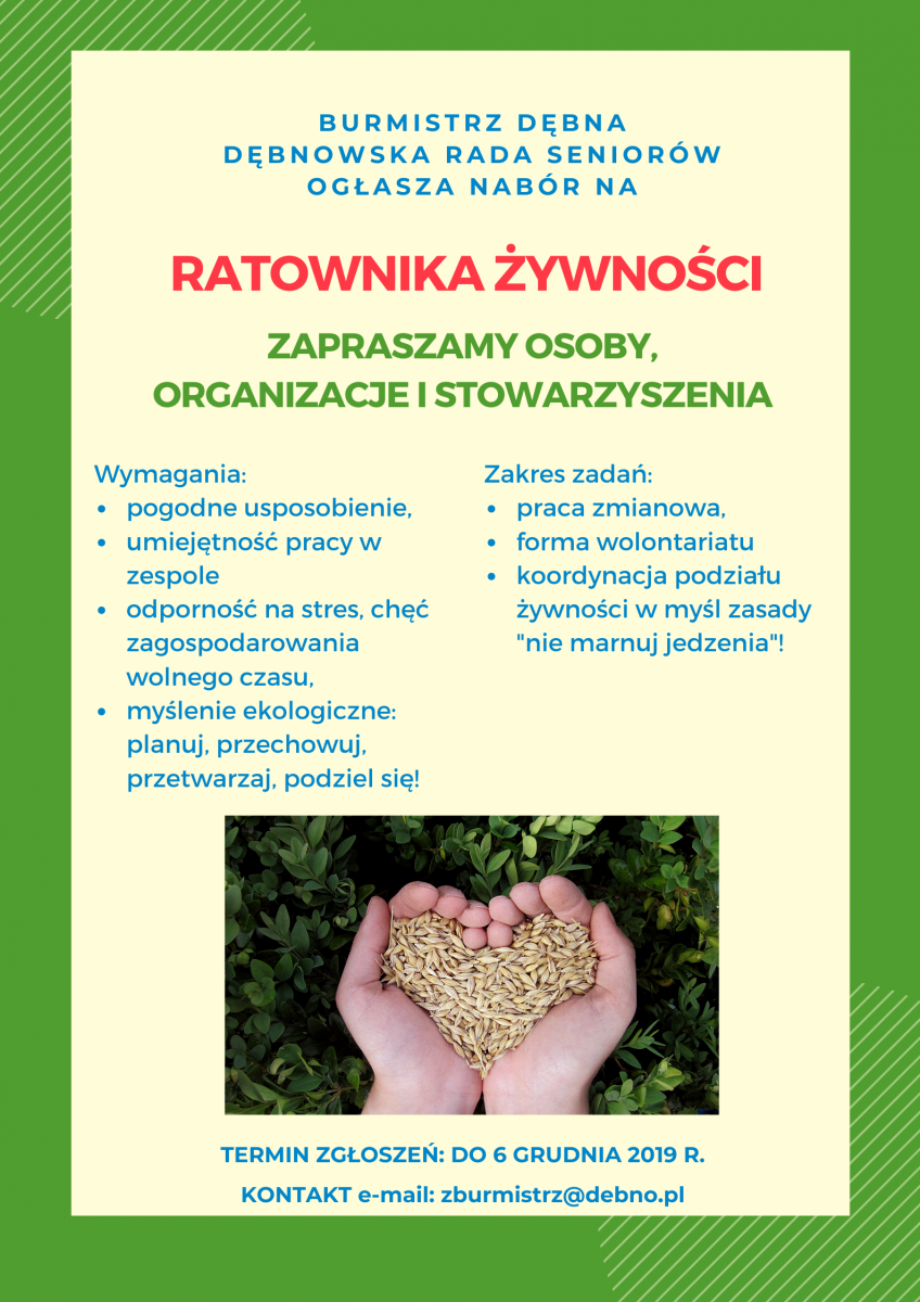 Powiększ plakat o naborze na Ratownika Żywności. Pełna treść w informacji