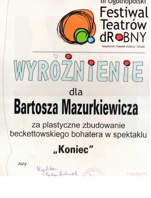 Powiększ dyplom dla Bartosza Mazurkiewicza