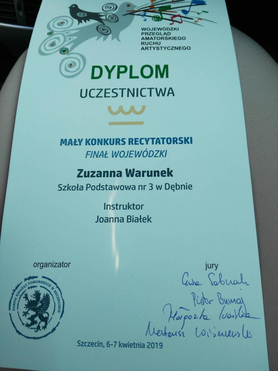Powiększ dyplom dla Zuzanny Warunek