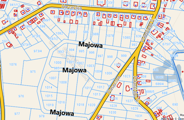 Mapka z zaznaczoną ulicą Majową