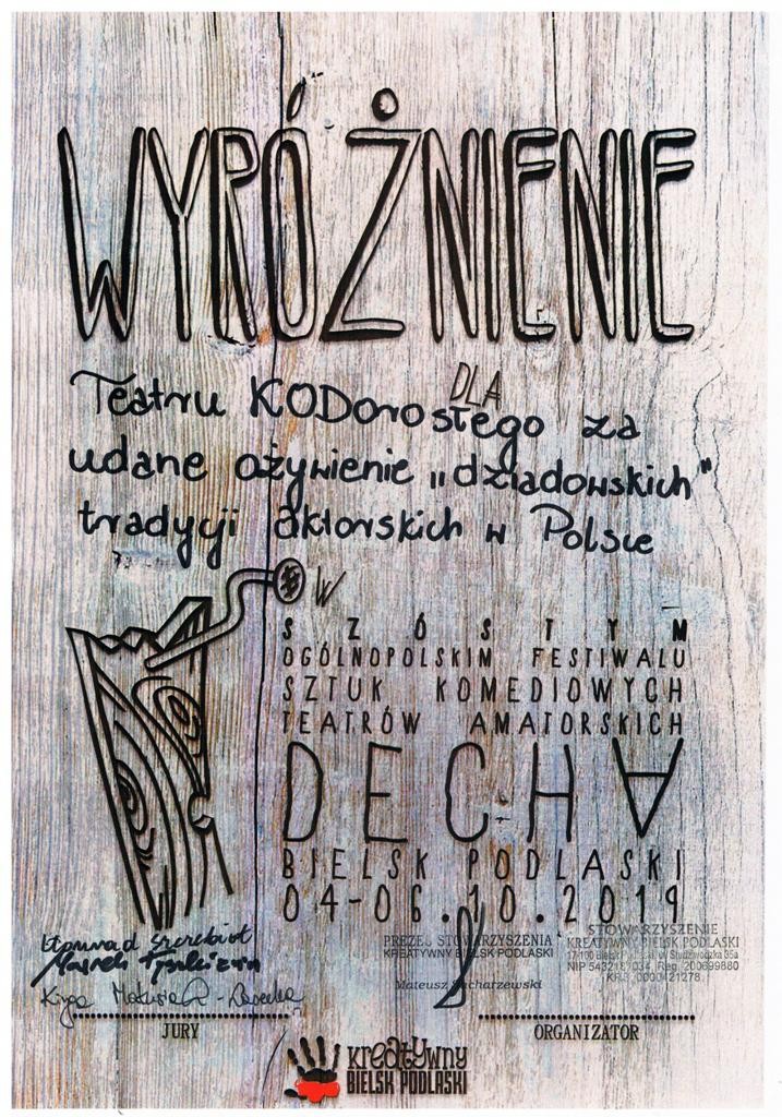 Powiększ dyplom wyróżnienie z Bielska Podlaskiego