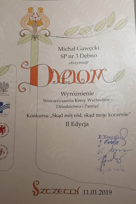 Powiększ dyplom dla Michała Gawęckiego