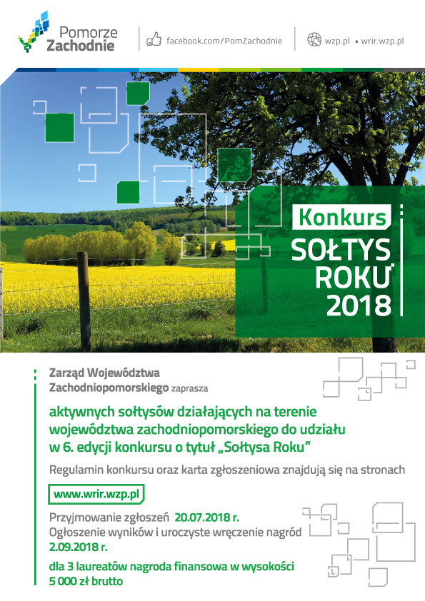 Powiększ plakat informujący o konkursie Sołtys Roku 2018 