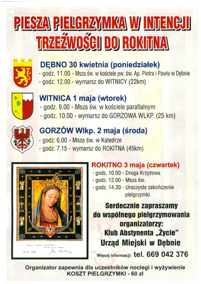 Powiększ plakat informujący o pielgrzymce. pełna treść w informacji poniżej 