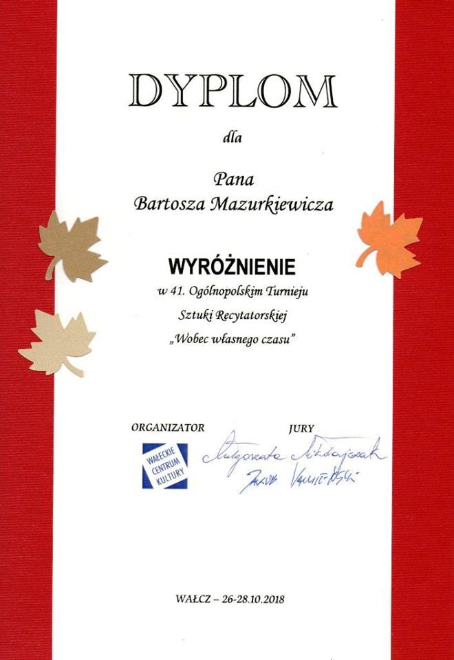 Powiększ dyplom Bartosza Mazurkiewicza
