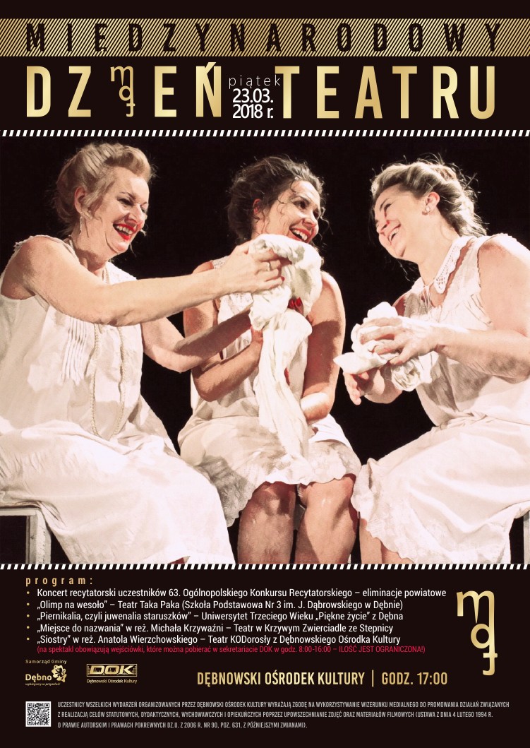 Powiększ plakat promujacy Miedzynarodowy Dzień Teatru. Pełna treść w informacji 