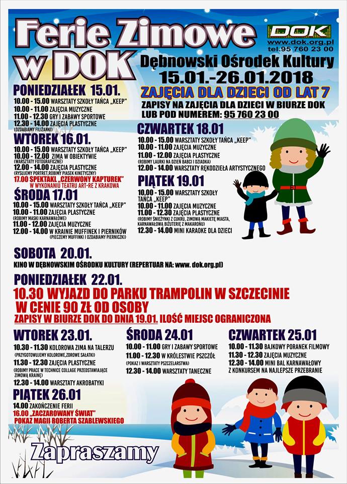 Powiększ plakat z programem ferii. pełna treeść w informacji poniżej