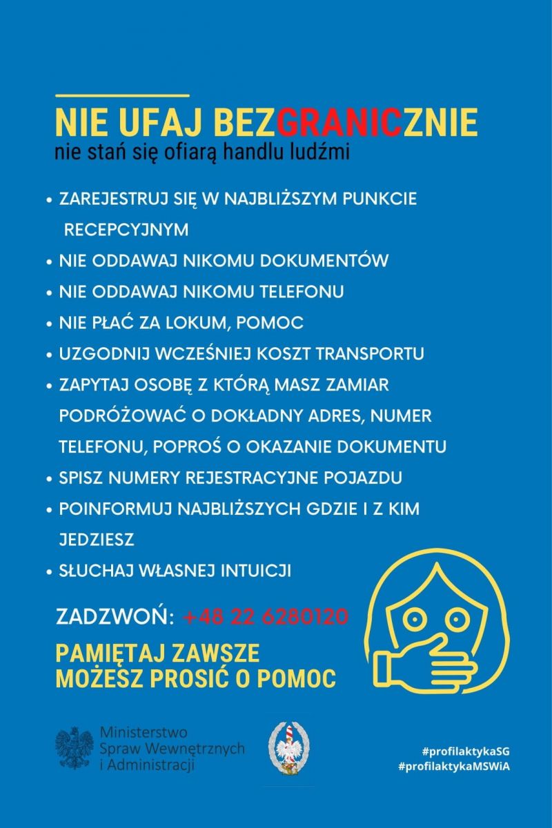 Ulotka z ostrzeżeniem aby nikomu nie ufać