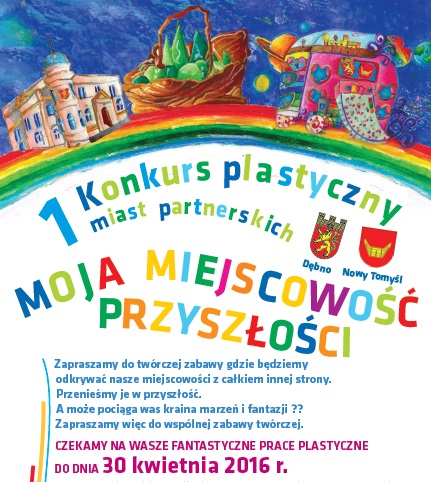 Plakat 1 konkursu plastycznego miast partnerskich Moja miejsciowość przyszłości. Więcej informacji w tekście poniżej