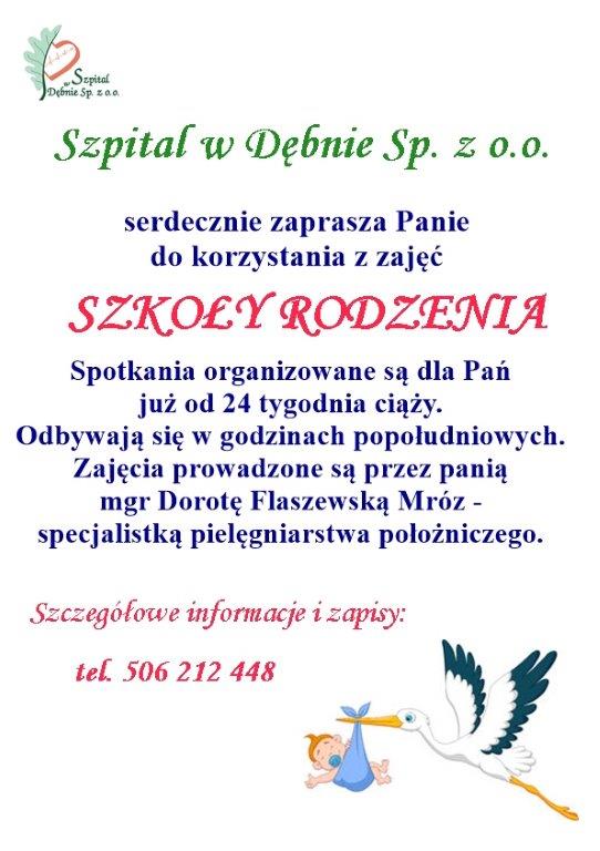 Plakat szkoła rodzenia. Pełna treść w informacji. (link prowadzi do powiększonej wersji zdjęcia)