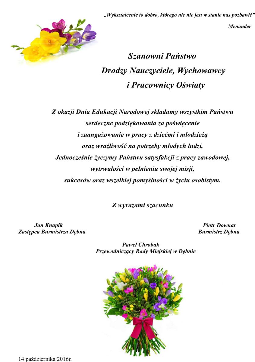 Życzenia. Pełna treść w informacji powyżej