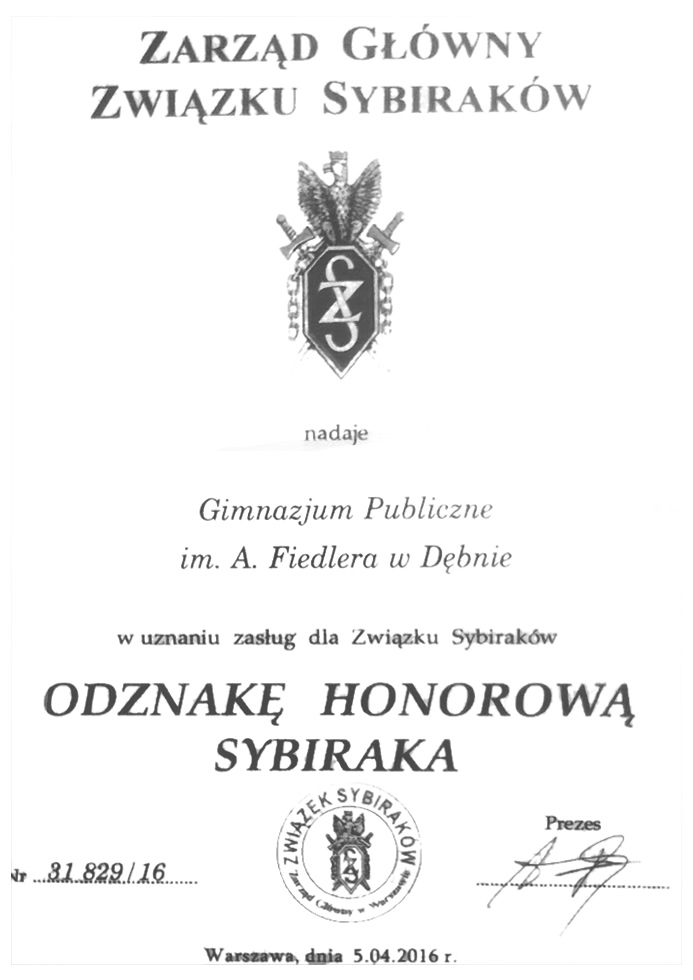 Pismo o nadaniu odznaki (link prowadzi do powiększonej wersji zdjęcia)