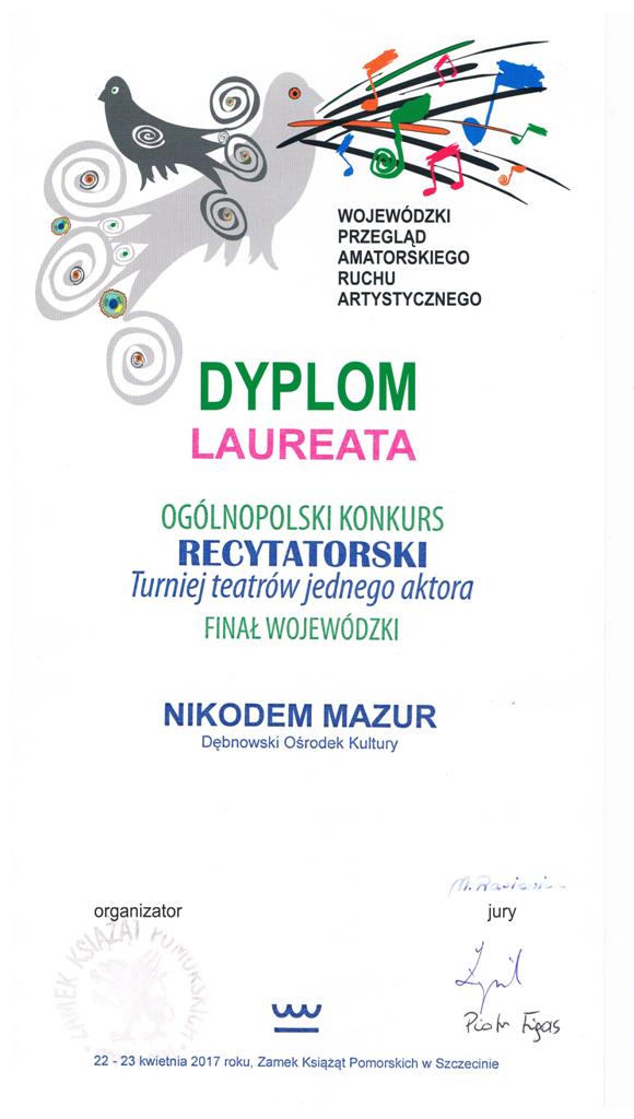 Powiększ dyplom dla Nikodema Mazura