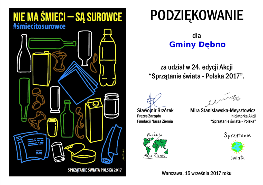 Dyplom dla Gminy Dębno za udział w akcji