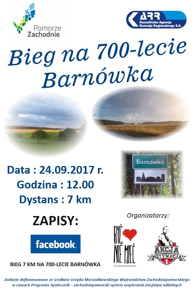 Plakat zachęcający do udziału w biegu na 700 lecie Barnówka
