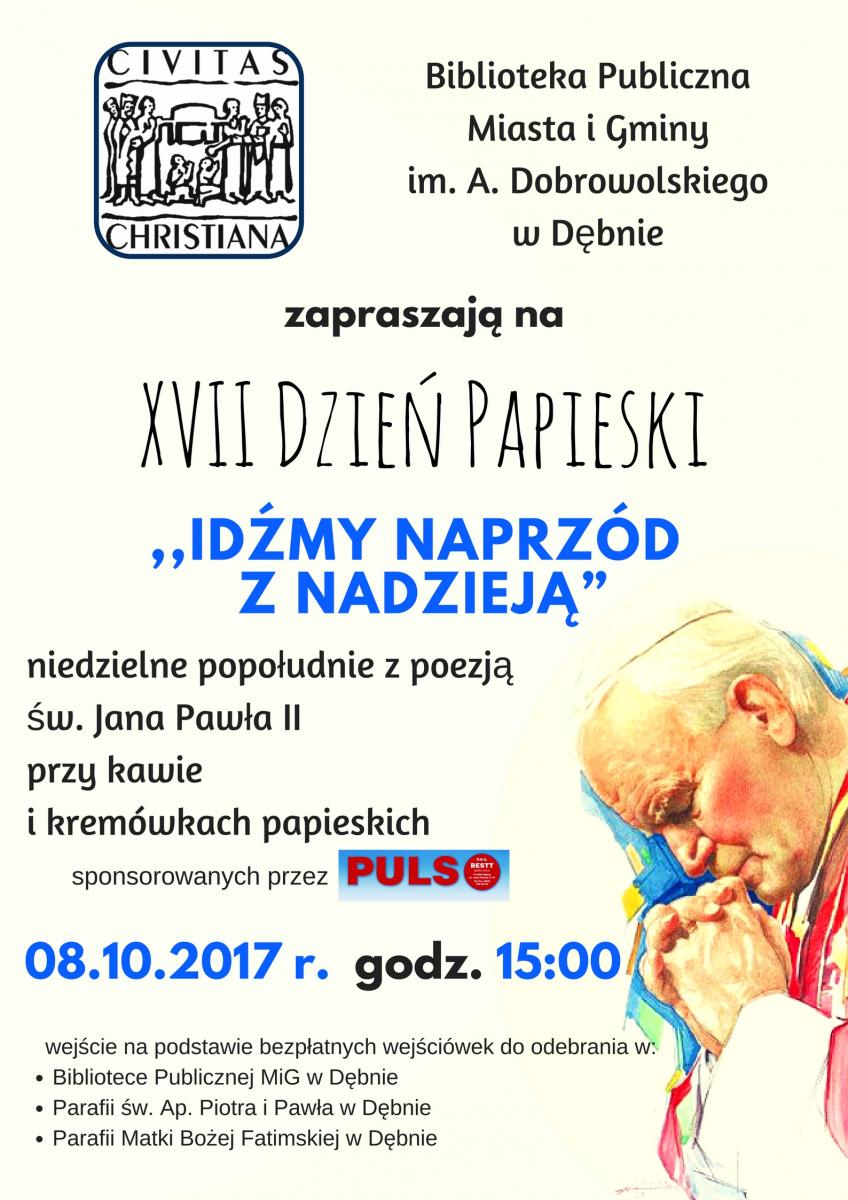 Pakat przedstawiający wizerunek Jana Pawła II zapraszający do udziału w spotkaniu.
