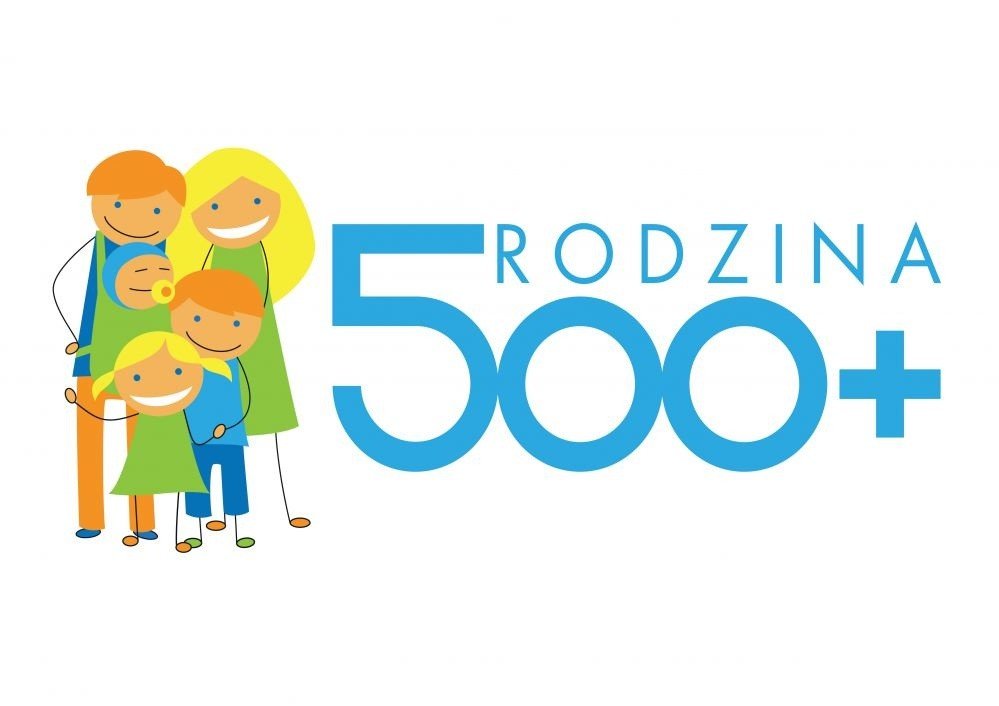 Powiększ grafikę rysunkowa rodzina i napis 500+