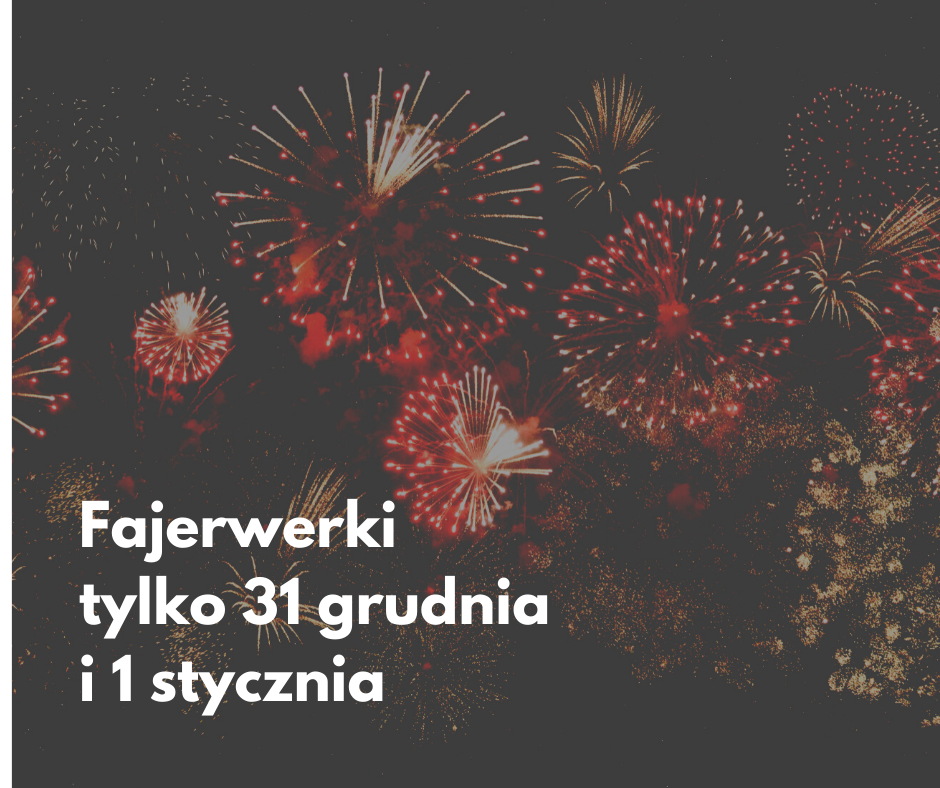 Powiększ zdjęcie wybuch fajerwerków i napis fajerwerki tylko 31 grudnia i 1 stycznia