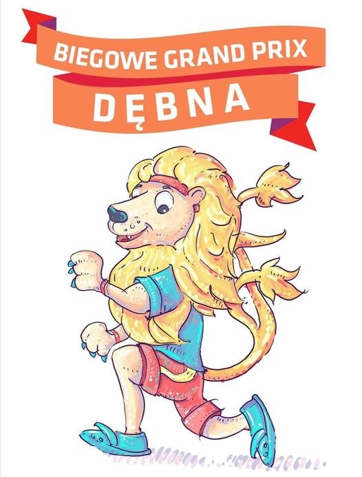 Powiększ leog Biegowe Grand Prix Dębna, biegnący lew rysunkowy