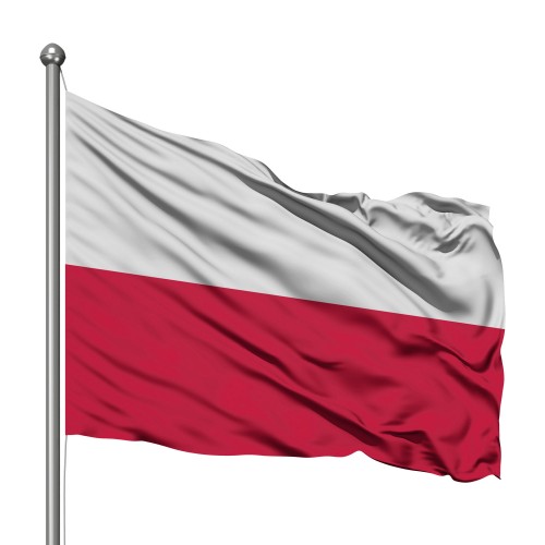 Powiększ zdjęcie. Biało-czerwona flaga Polski na maszcie