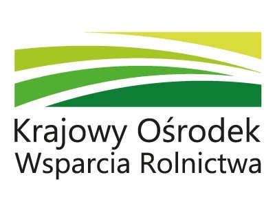 Logo paski w różnych odcieniach zieleni pod nimi napis Krajowy Ośrodek Wsparcia Rolnictwa