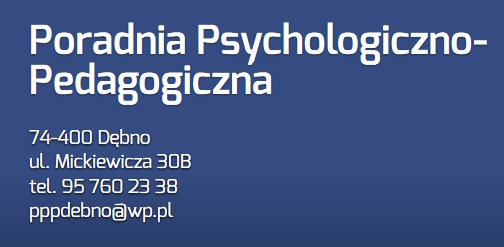 Napis Poradnia Psychologiczno - Pedagogiczna i dane teleadresowe