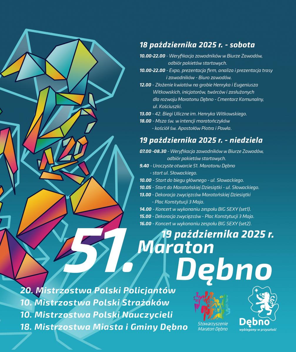 Plakat Maratonu Dębno. Pełna treść w informacji 