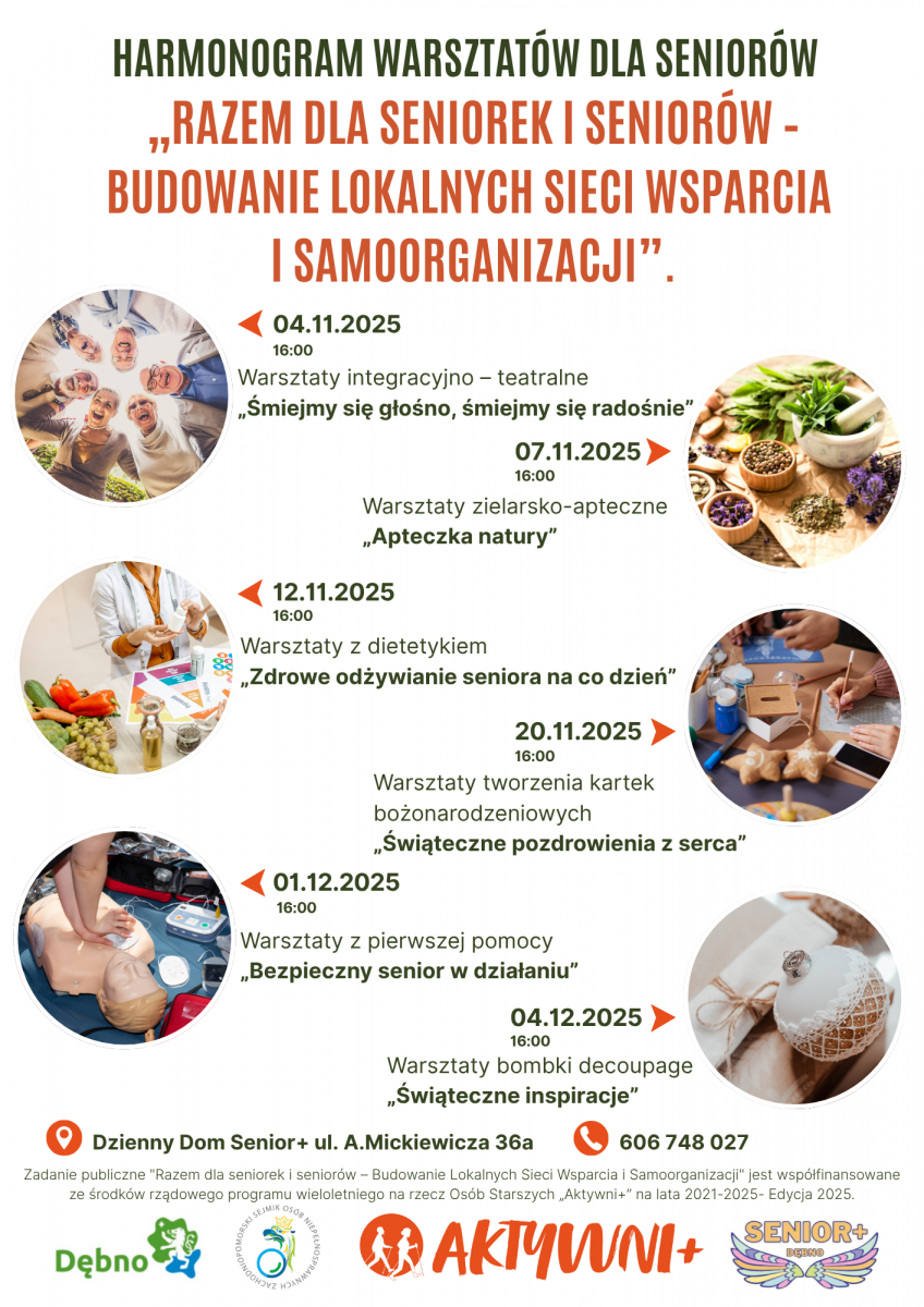 Plakat z harmonogramem warsztatów. pełna treść w informacji 