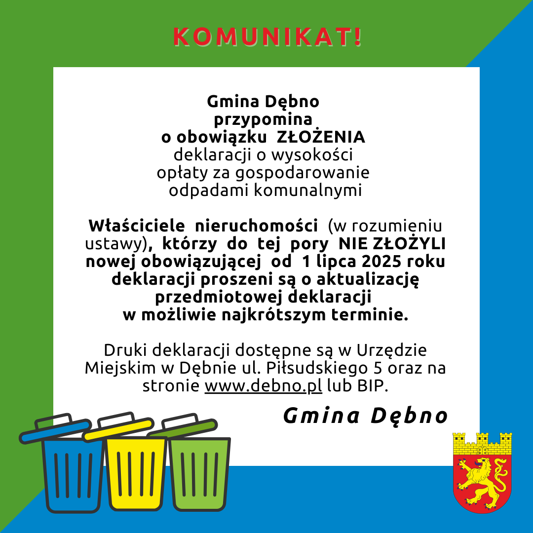 Powiększ komunikat o deklaracji śmieciowej. Pełna treść w informacji 