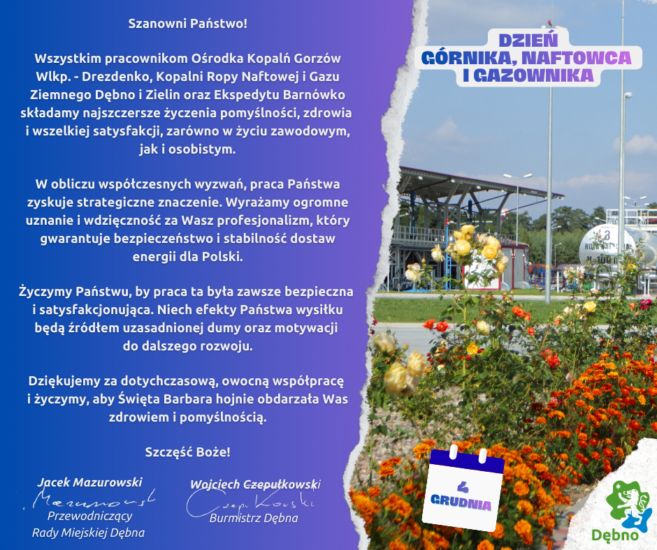 Kartka z życzeniami po lewej stronie treść życzeń, po prawej zdjęcie ekspedytu w Barnówku, na pierwszym planie 