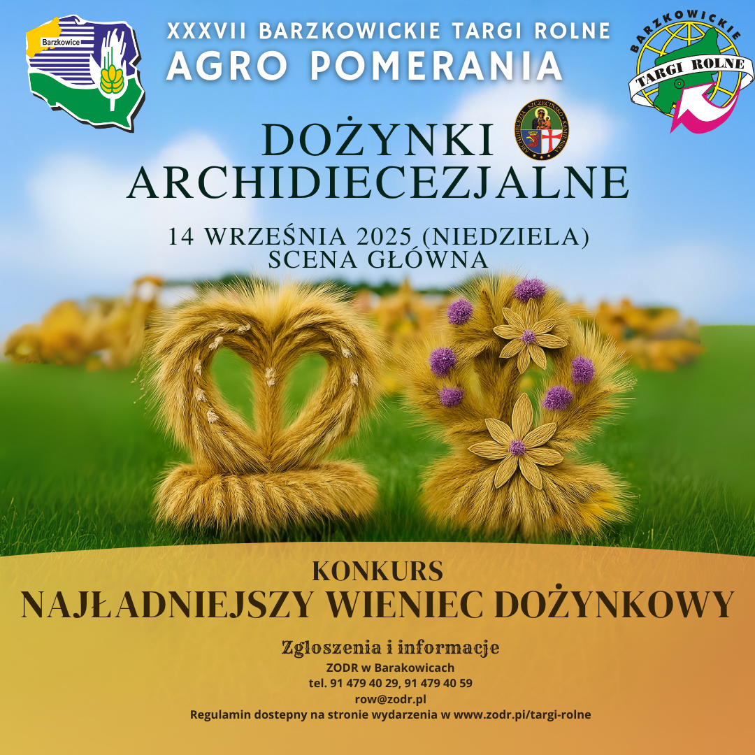 Grafika plakat dożynki, informacja o konkursie. prłna treść w informacji
