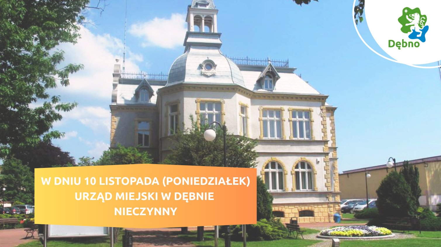 Grafika budynek Urzędu, napis kiedy urząd nieczynny 