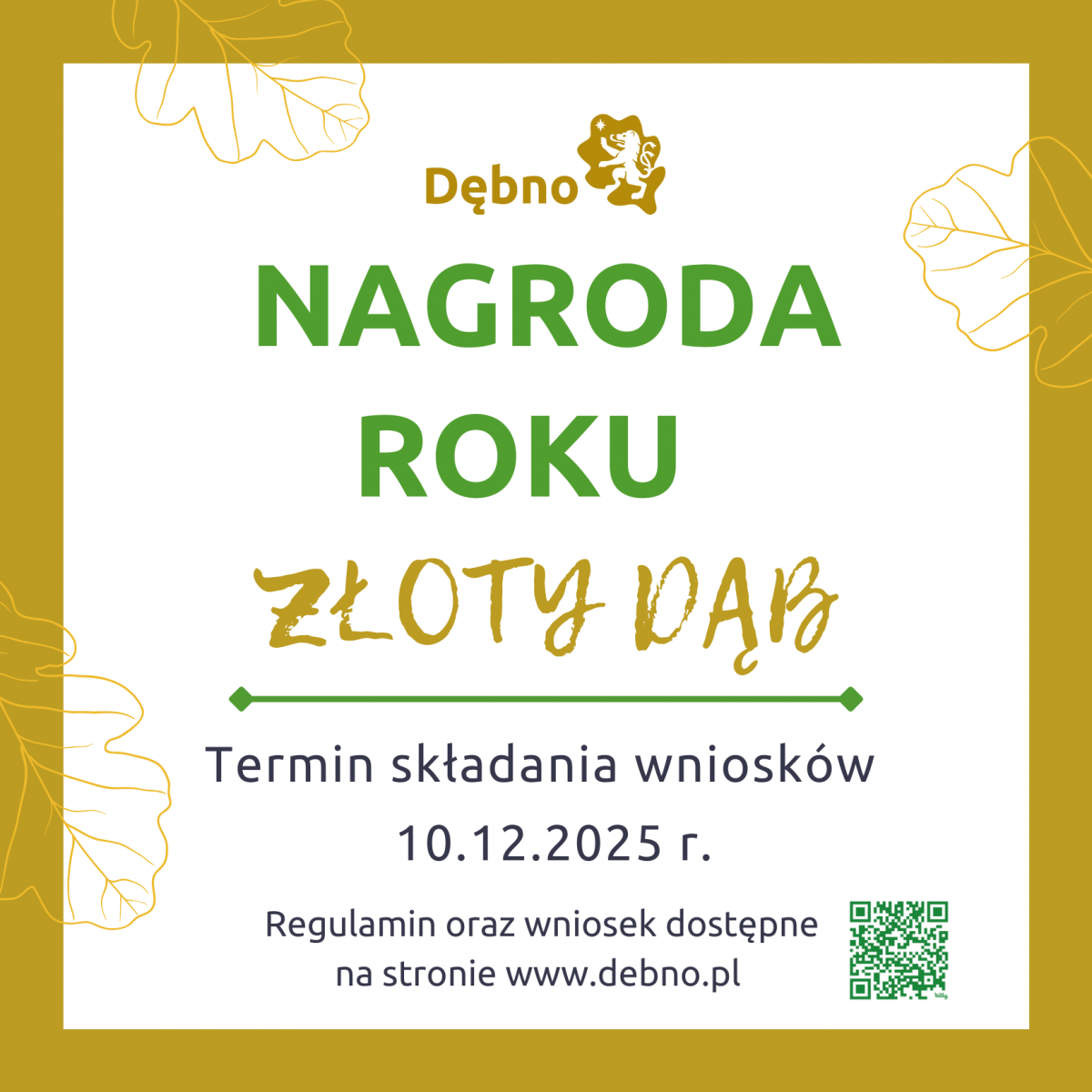 Grafika Złoty Dąb, termin skąłdania wnioskó. Pełna treść w informacji