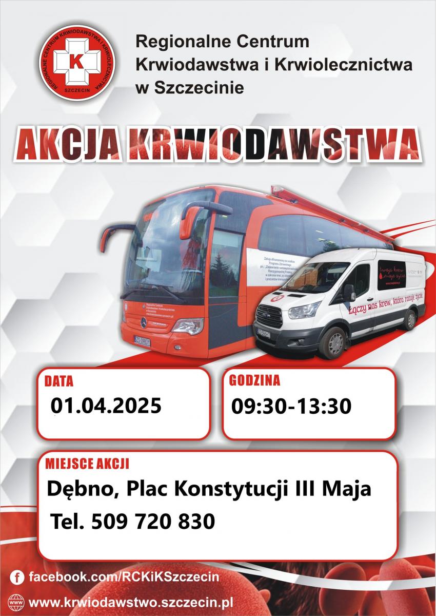 Akcja krwiodawstwa plakat. pełna treść w informacji
