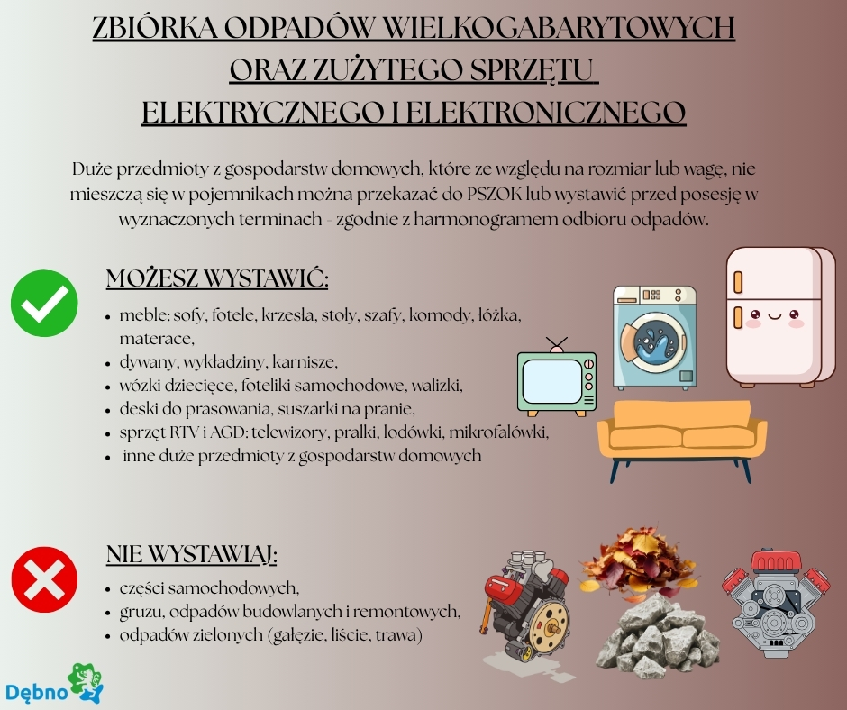 grafika. Zbiórka odpadów. lista co można wystawić.