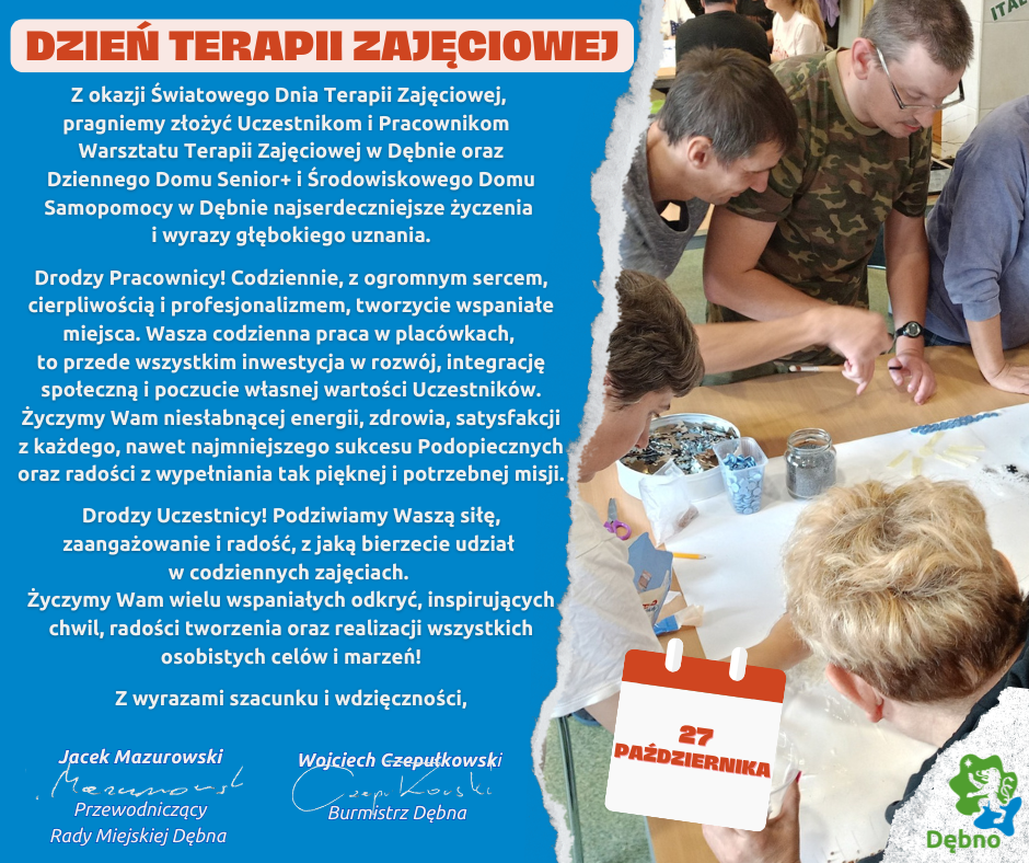 Karta z życzeniami z okazji Dnia Terapii Zajęciowej