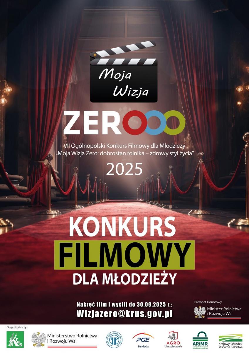 Moja wizja Zero plakat. napis konkurs filmowy dla młodzieży. 