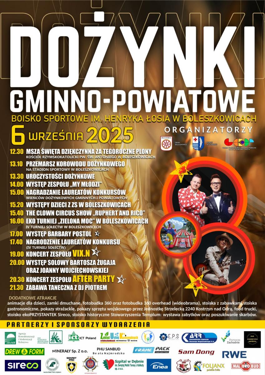 Plakat dożynki gminno - powiatowe w Boleszkowicach. Pełna treść w informacji 