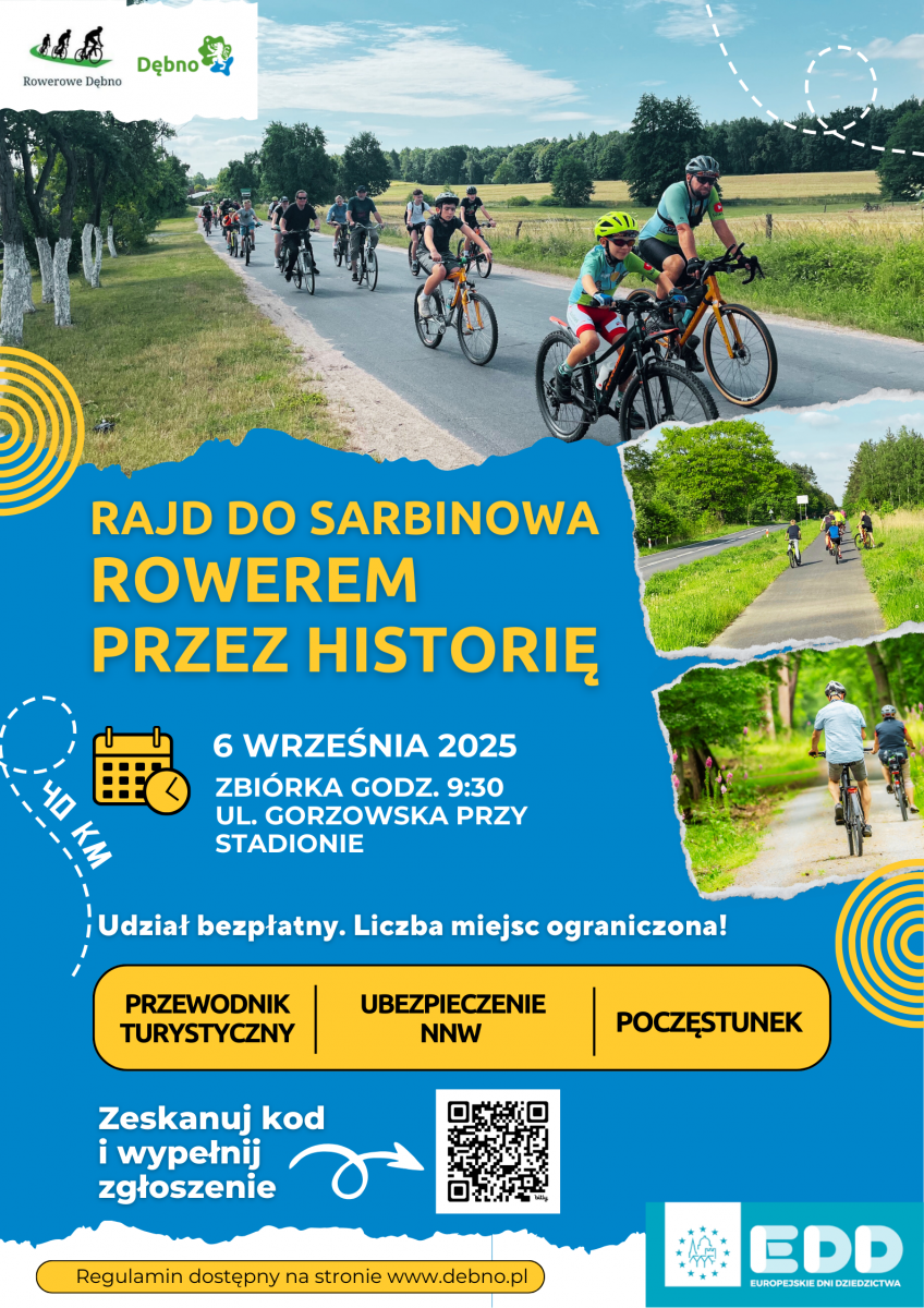 Plakat na zdjęciach ludzie na rowerach, treść. Pełna treść w informacji 