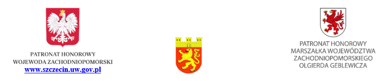 Godło Polski, pod spodem patronat honorowy wojewody zachodniopomorskiego, herb gminy, herb województwa zachodniopomorskiego