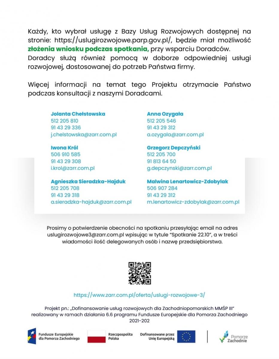 Druga część ulotki, z danymi kontaktowymi. pełna treść w załączniku pdf