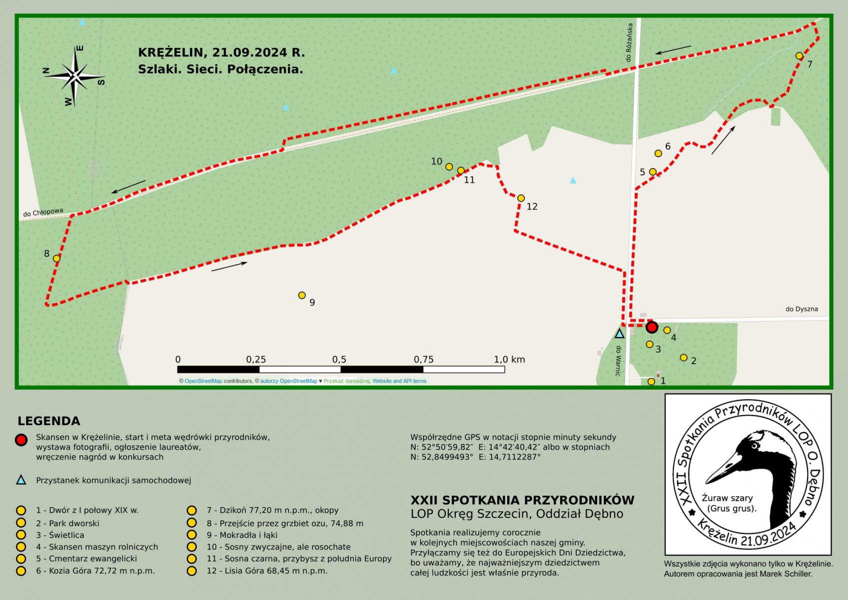 Mapa z trasą wędrówki pieszej 
