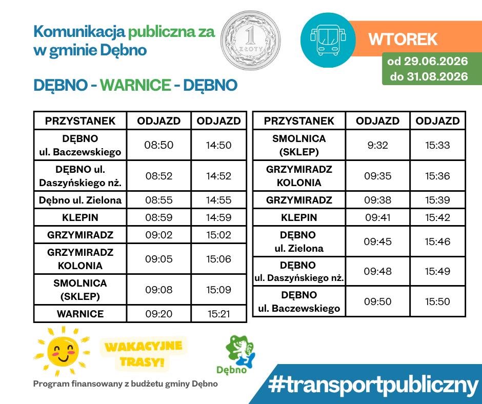 Rozkład jazdy Dębno - Warnice - Dębno 