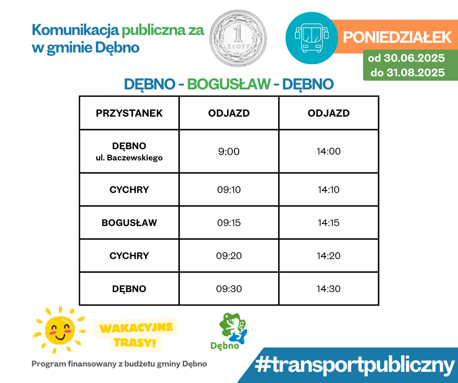 Powiększ tableka z rozkłądem odjazdu atobusu Dębno- Bogusław - Dębno 