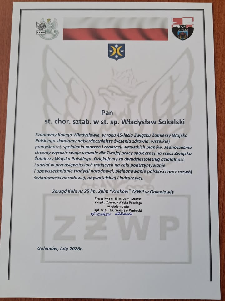 Dyplom z podziękowaniami